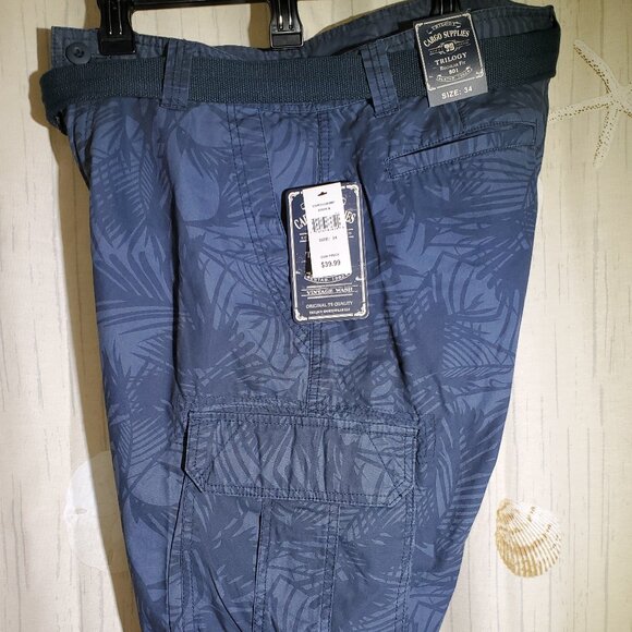 TRILOGY SPORTSWEAR NAVY PALM DESIGN MENS CARGO SHORTS - Picture 3 of 7
